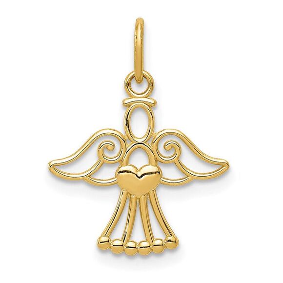 14k Yellow Gold Polished Small Angel with Heart Pendant, 15mm - Picture 1 of 5